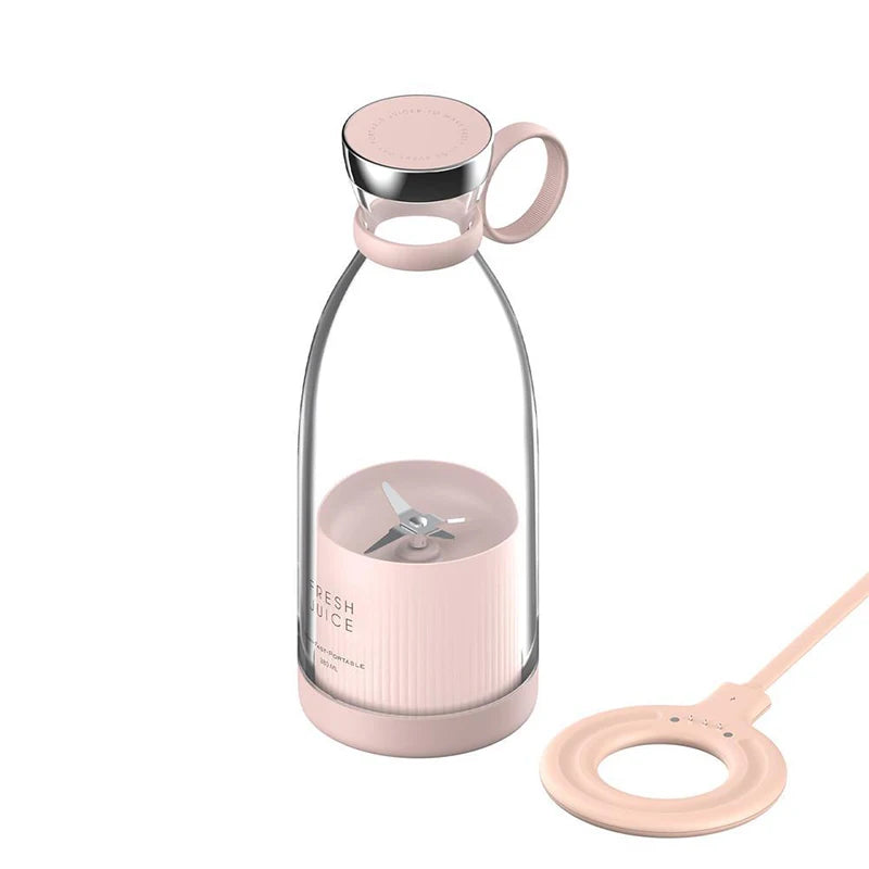 USB Wireless Electric Mini Blender Portable Stainless Steel Blade Cups Juicer Fast Smoothie Fresh Juice for Outdoor Use Peaceful Pleasures Health and Wellness Pink