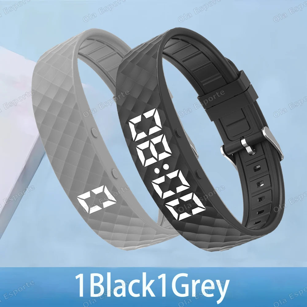 Smart Bracelet LED Digital Waterproof Smart Clock Smartband With running pedometer Monitor Smart Band Vibration Alarm Reminder Peaceful Pleasures Health and Wellness 1Gray 1Black