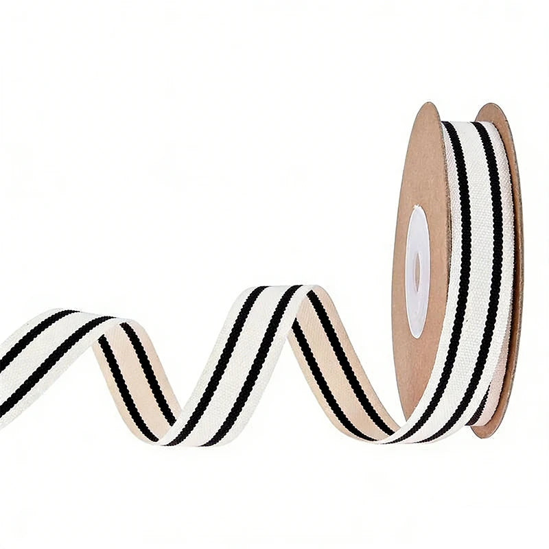 1 Roll Striped Cotton Ribbon Natural Craft Accessory Satin Wrapping