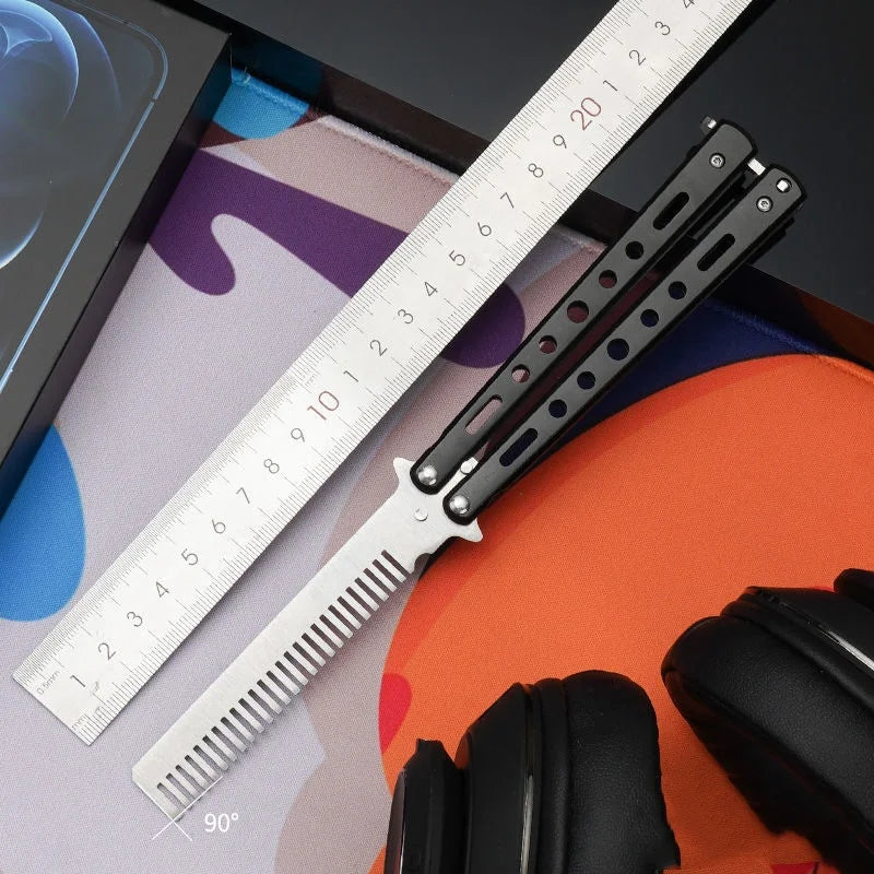 Butterfly Knife Trainer Comb | Folding Stainless Steel Pocket Comb
