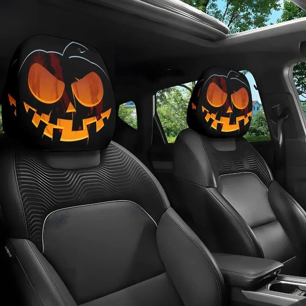 Halloween Skull Car Headrest Covers – 2-Pack Spooky Fit