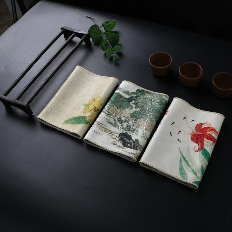 Chinese Painted Tea Towel | Super Absorbent Tea Set Cloth Tea Set Towel Peaceful Pleasures Health and Wellness