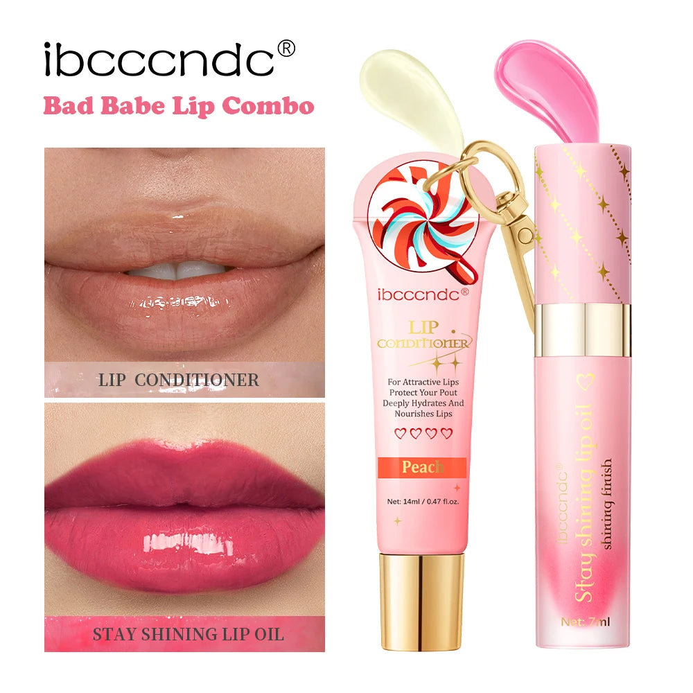 Lip Oil Lipstick Set Lightweight Peach Flavor Lipgloss Lip Deeply Moisturizing Long Lasting Hydration Lip Makeup Cosmetics Peaceful Pleasures Health and Wellness Lip Oil And Lipstick