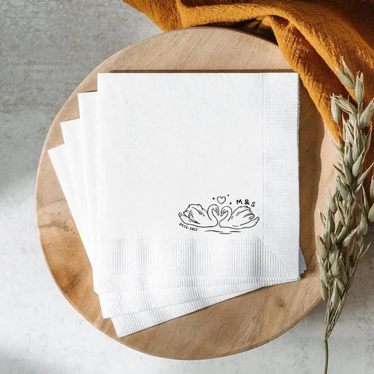20 Personalized Swan Heart Wedding Napkins | Custom Monogram Custom Wedding Napkins Peaceful Pleasures Health and Wellness