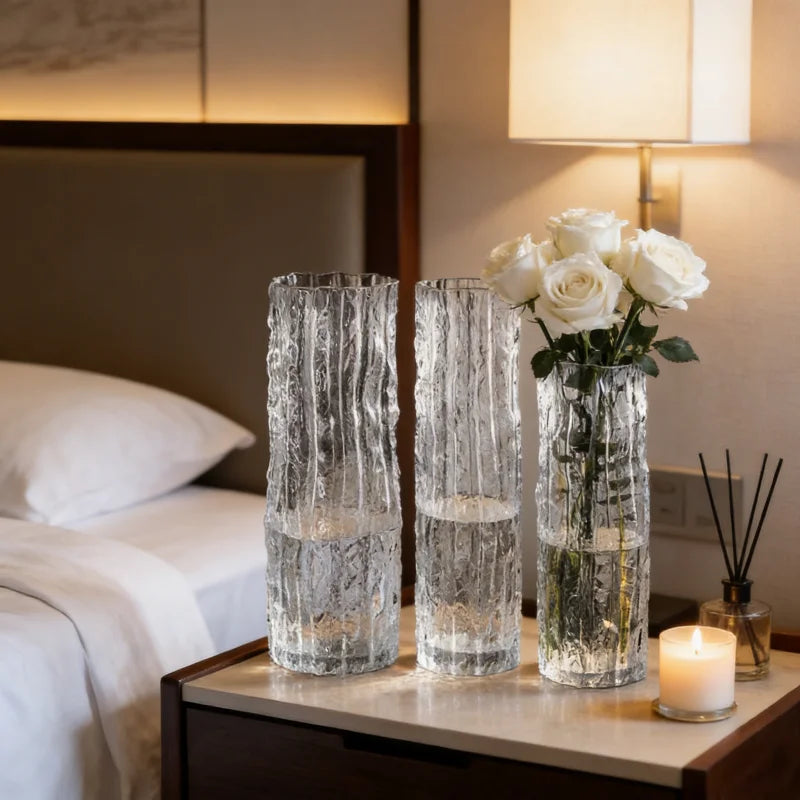 Glacier Texture Clear Glass Vase | Nordic Minimalist Flower Pot
