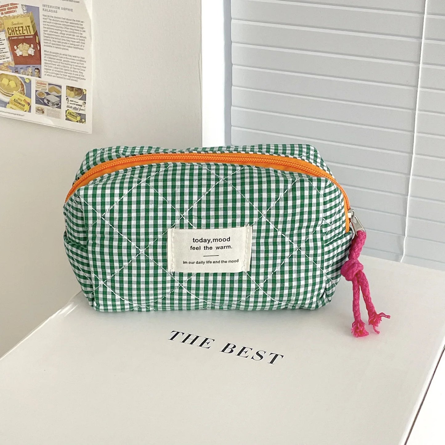 Vintage Plaid Octagon Makeup Bag | Japanese Style Travel Pouch
