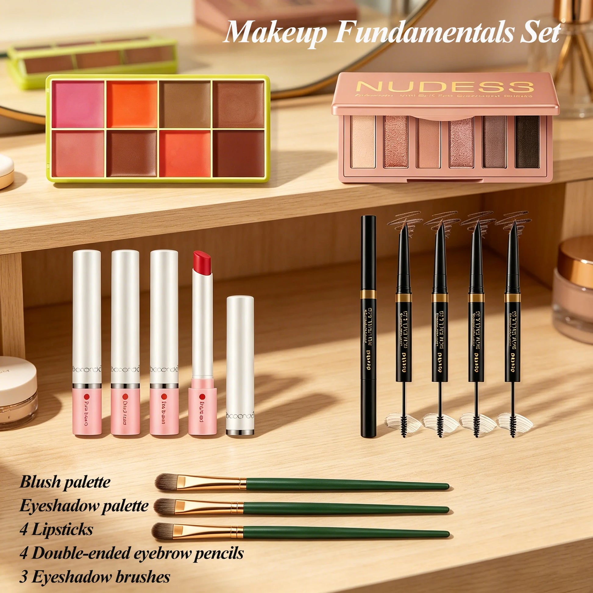 Makeup Fundamentals Set Blush Palette，Eyeshadow Palette, Lipstick, Eyebrow Pencil, Eyeshadow Brush Beauty Cosmetic for Daily Use Peaceful Pleasures Health and Wellness