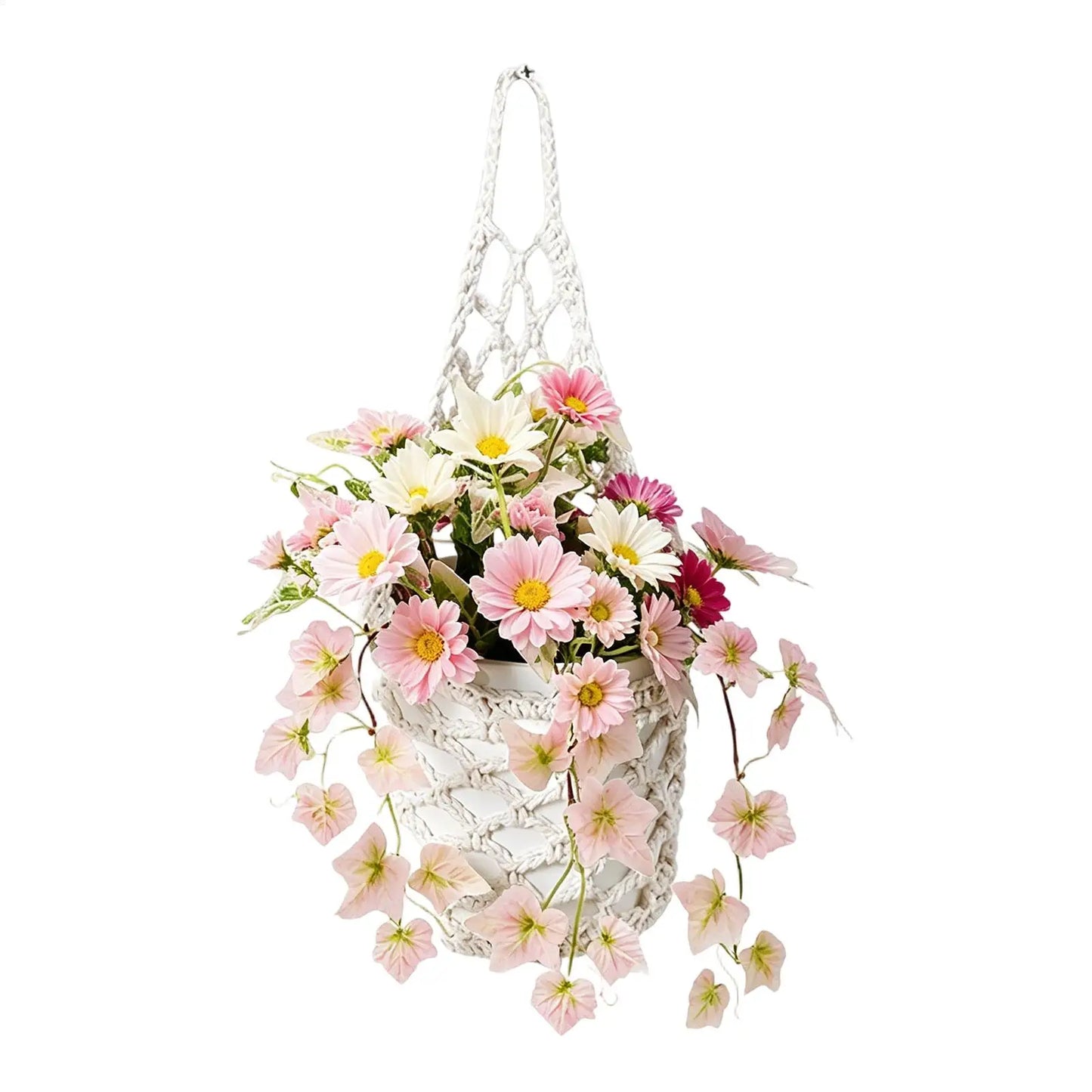 Macrame Plant Hanger – Handmade Boho Woven Basket Indoor & Out