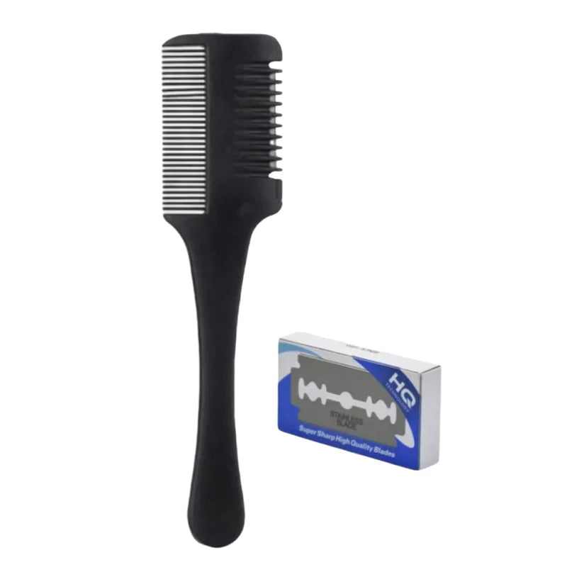 Salon Old-fashioned Portable Hair Thinning Comb Hair Clipper Stainless Steel Double Edge Blade Home Use Self Cutting Tools Peaceful Pleasures Health and Wellness 1Set