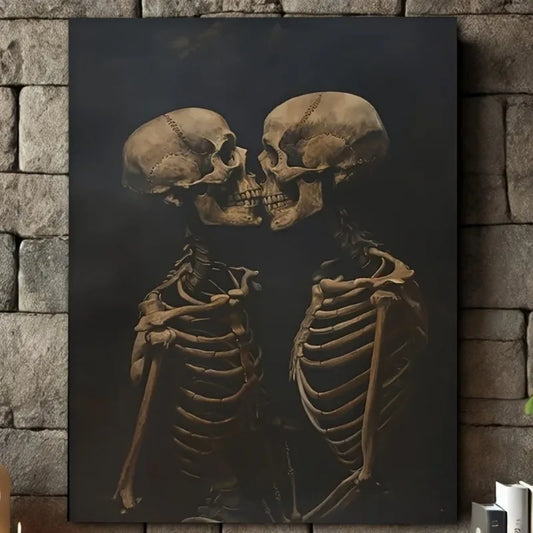 Canvas Poster Painting Print Hugging Couple Skull Wall Art Skeleton Couple Surreal Love Modern Home Wall Decor No Frame Peaceful Pleasures Health and Wellness