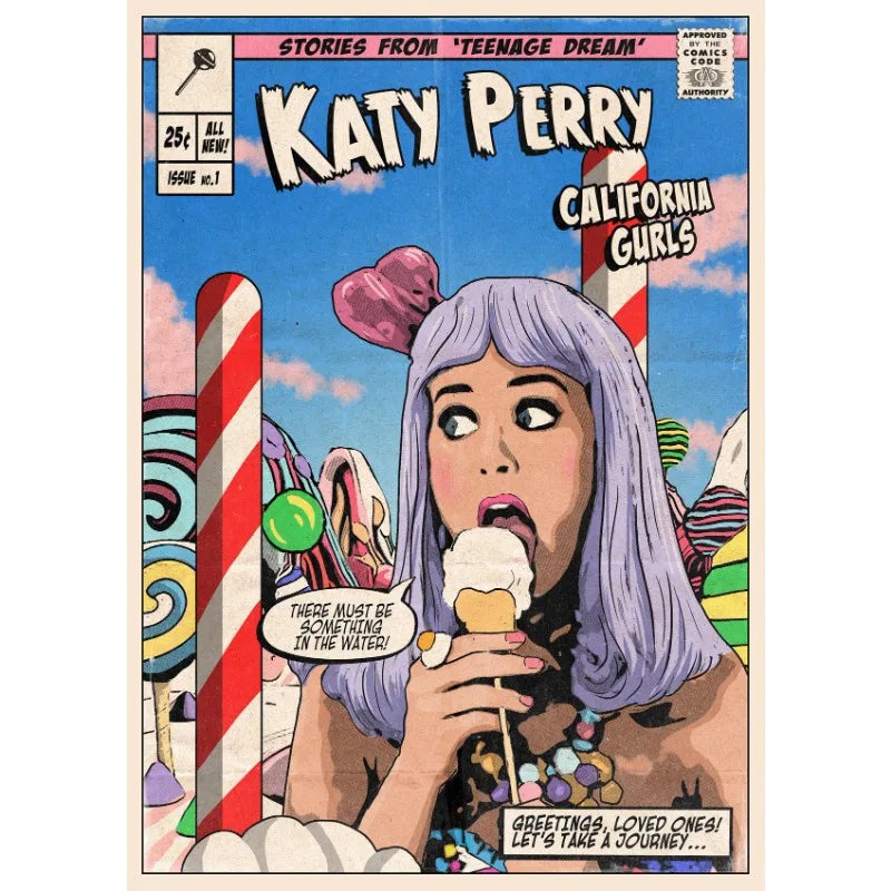 Classic Pop Singer Britney P!nk Katy Retro Comic Style Album Covers Aesthetic Poster Canvas Painting Wall Pictures Home Decor Peaceful Pleasures Health and Wellness 8 30x40cm Unframed