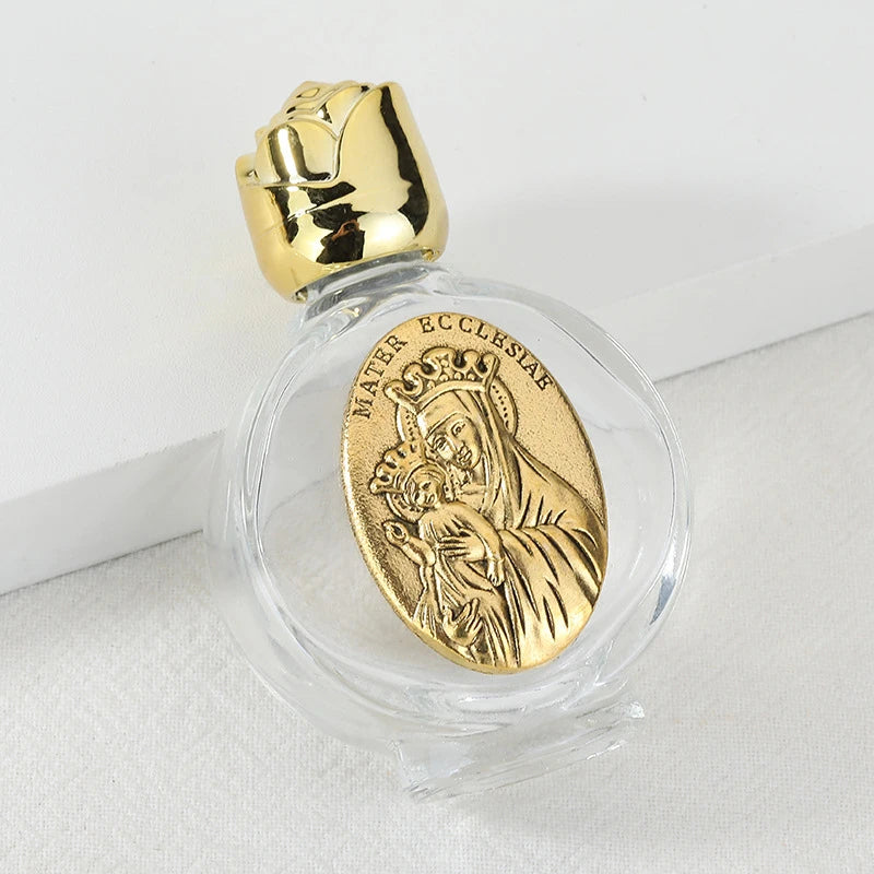 Beautiful Gold Rose Crystal Glass Empty Holy Water Jesus Bottle Religious Bottle Christian Baptism Supplies Gift Peaceful Pleasures Health and Wellness A1