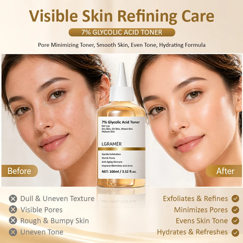 7% Glycolic Acid Exfoliating Toner,Exfoliating Facial Toner,Pore Minimizing Toner,Smooth Skin, Even Tone,Hydrating Formula 100ml Peaceful Pleasures Health and Wellness
