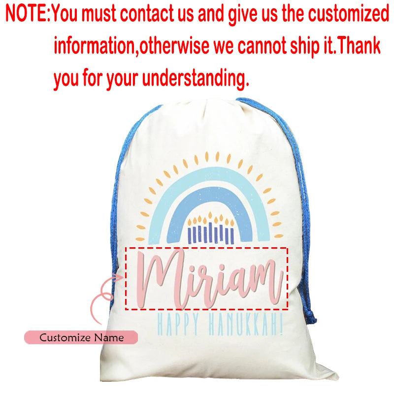 Personalized Rainbow Menorah Hanukkah Gift Bag for Kids Holiday Gift Bag Peaceful Pleasures Health and Wellness custom name message us the name 30x40cm