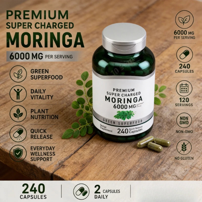 Moringa 6000mg Green Superfood Capsules – 240 Count Daily