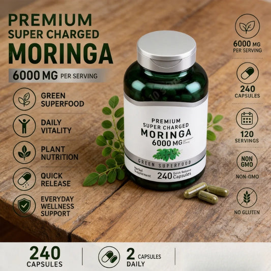 Moringa 6000mg Green Superfood Capsules – 240 Count Daily Moringa Supplement Peaceful Pleasures Health and Wellness