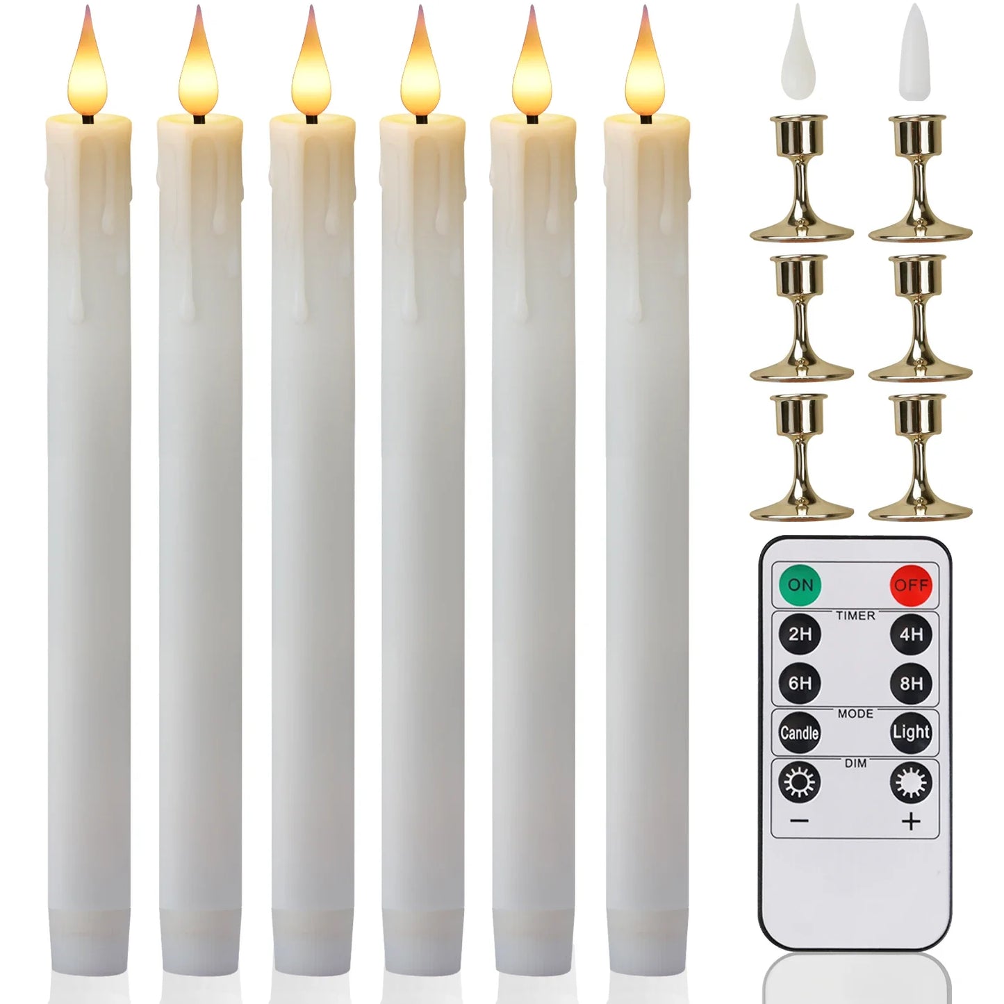 Flameless Candles with Remote Timer Battery Operated LED Flickering Taper Candle for Christmas Decor with 6 Pack Gold Holder Peaceful Pleasures Health and Wellness 6pc white