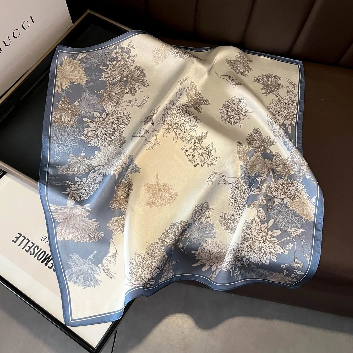 100% Mulberry Silk Lotus Floral Scarf – Women's Versatile Accessory