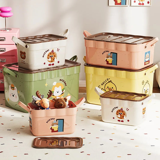 Cartoon Pattern Lidded Storage Box for Toys Snacks Dustproof Desktop Container Household Storage Solution for Various Items Peaceful Pleasures Health and Wellness