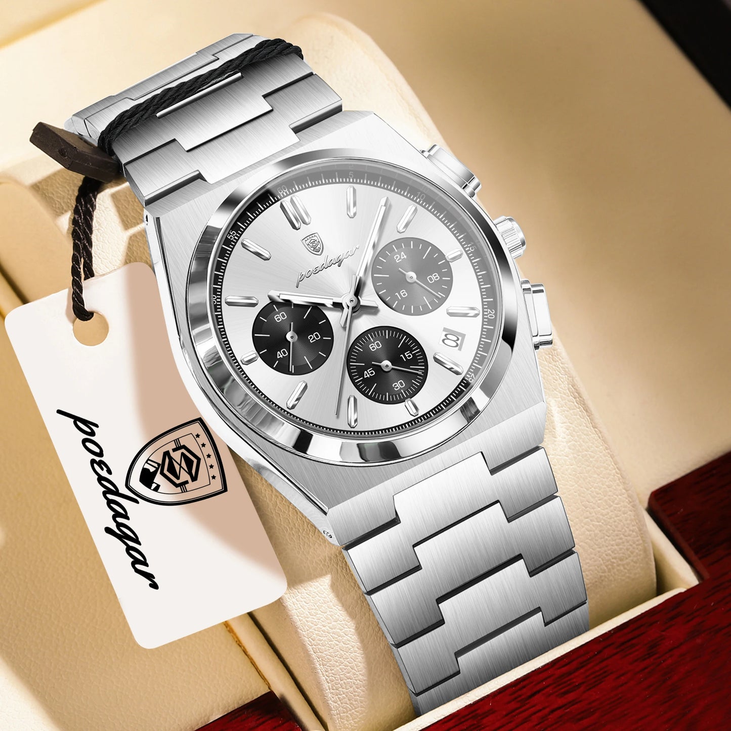 POEDAGAR Top Business Men's Watch Chronograph Date Stainless Steel Classic Man Clock Waterproof Luminous Quartz Watches For Men Peaceful Pleasures Health and Wellness