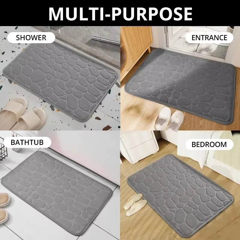Pebble Embossed Floor Mat Bathroom Sponge Non Slip Water Absorbent Rug Household Dirt Resistant Easy Clean Cobblestone Bath Mat Peaceful Pleasures Health and Wellness