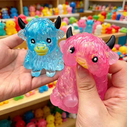 Cute Highland Cow Squeeze Toys Maltose Squishy Glitter Soft Animal Slow Rising Anti Stress Relieve Anxiety Sensory Fidget Toy Peaceful Pleasures Health and Wellness