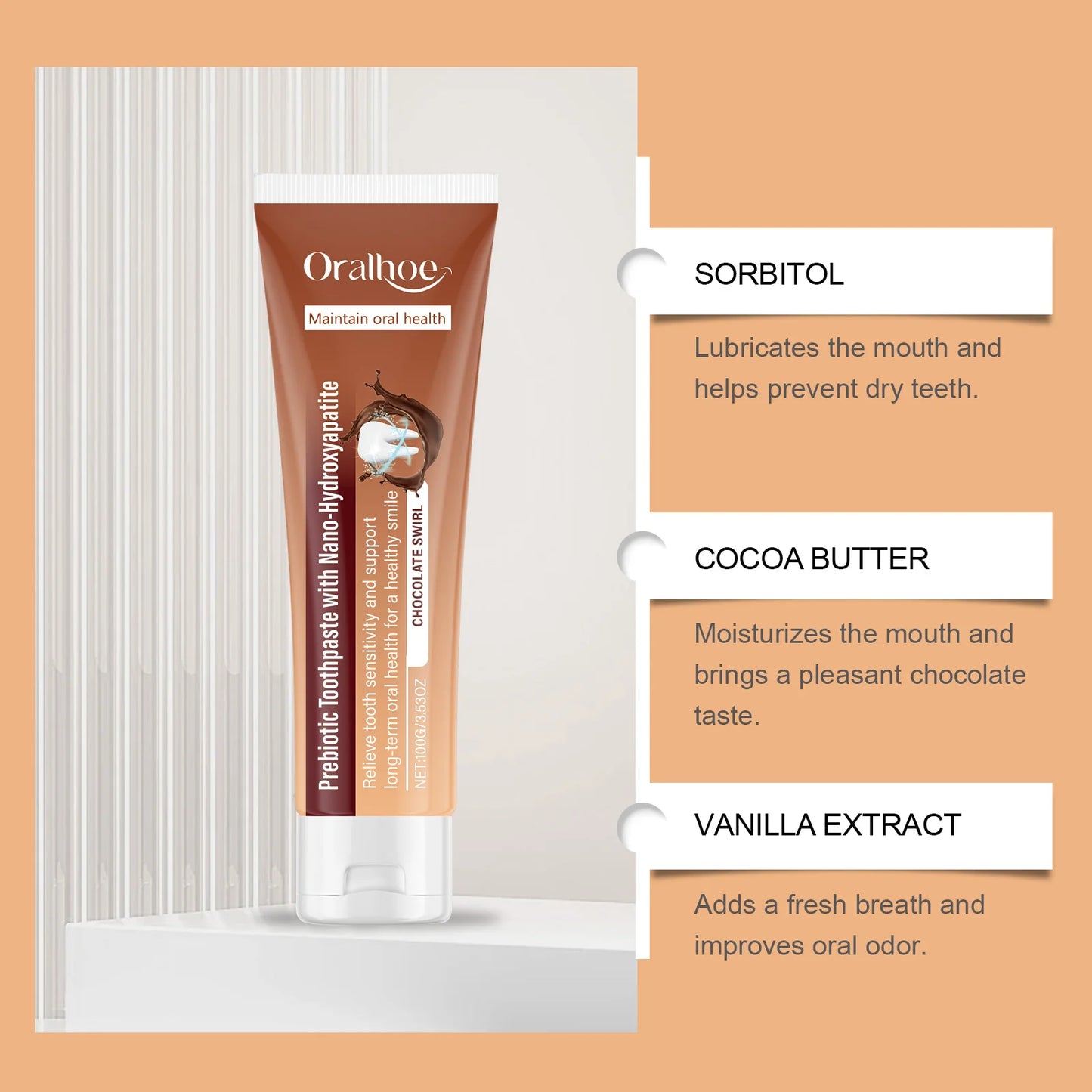 Chocolate Prebiotic Whitening Toothpaste | Sensitivity & Fresh Breath