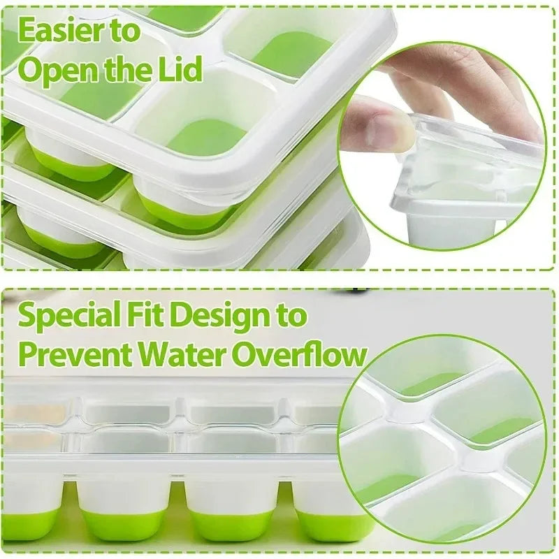 Ice Cube Tray Mold with Lid Silicone Square 14 Cube Easy Release Ice Cube Molds Summer Kitchen Bar DIY Iced Cocktail Freeze Tool Peaceful Pleasures Health and Wellness