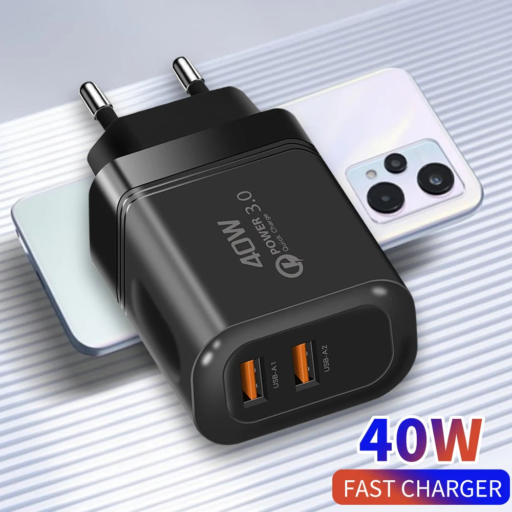 40W Dual USB Fast Charger QC 3.0 3.1A High Power Quick Charge Adapter for iPhone Samsung Xiaomi Huawei Global Universal EU/US Peaceful Pleasures Health and Wellness