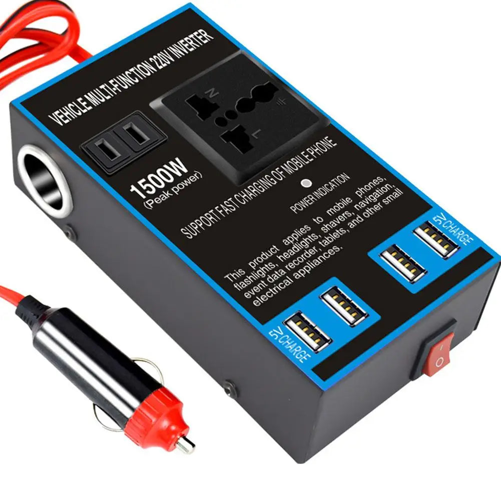 1500W Car Power Inverter 12V/24V to 110V/220V + 4 USB Ports