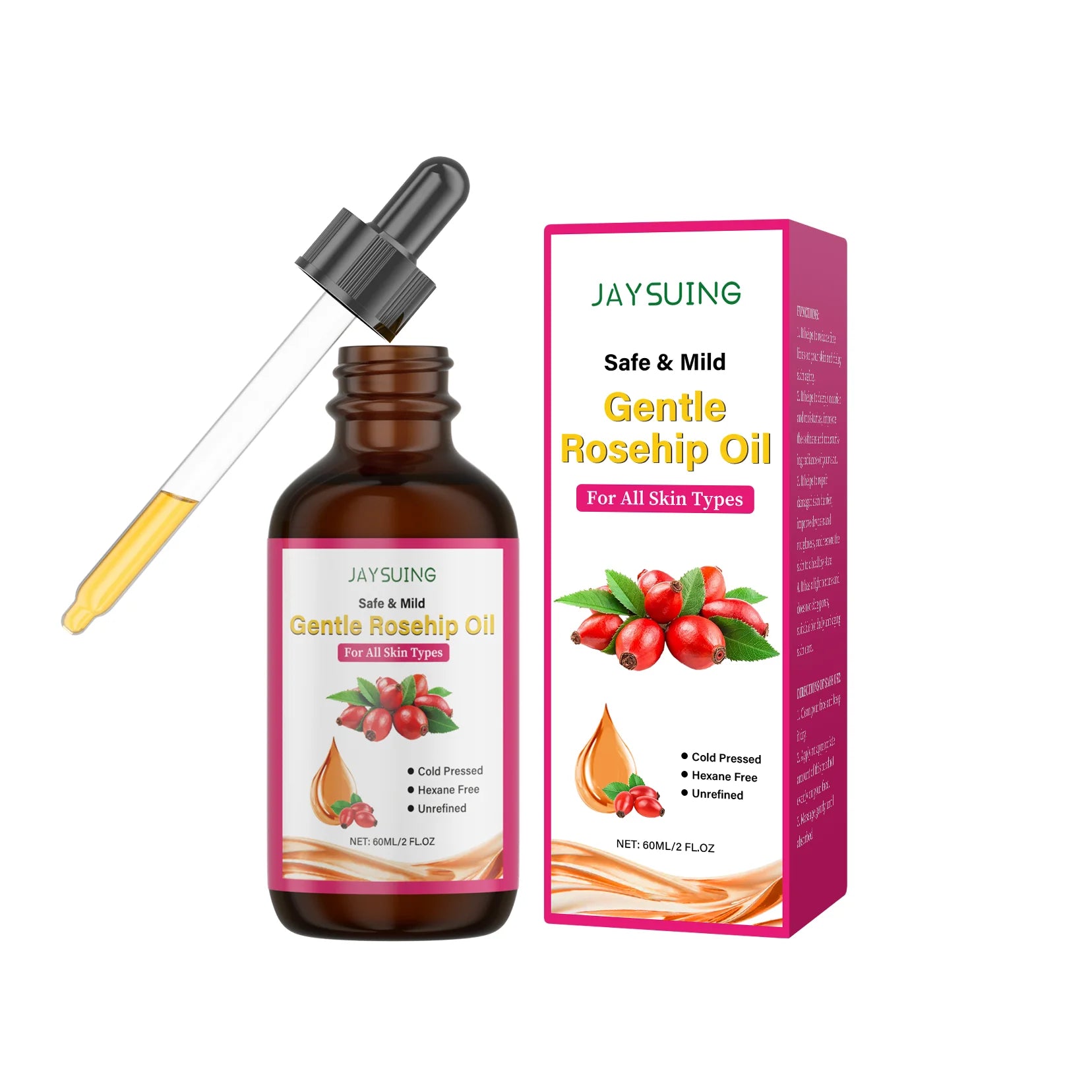 Rosehip Facial Oil Moisturizing Smoothing Skin Relieves Dryness Discomfort Enhances Softness Elasticity Anti-Aging Essence Oil Peaceful Pleasures Health and Wellness 60ml boxed