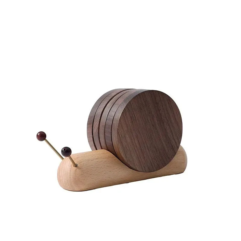 1 Set Wood Cup Mat Placemats for Table Snail Shaped Heat Insulation Pad Wooden Tea Coaster Tool Tea Tray Creative Gifts Peaceful Pleasures Health and Wellness