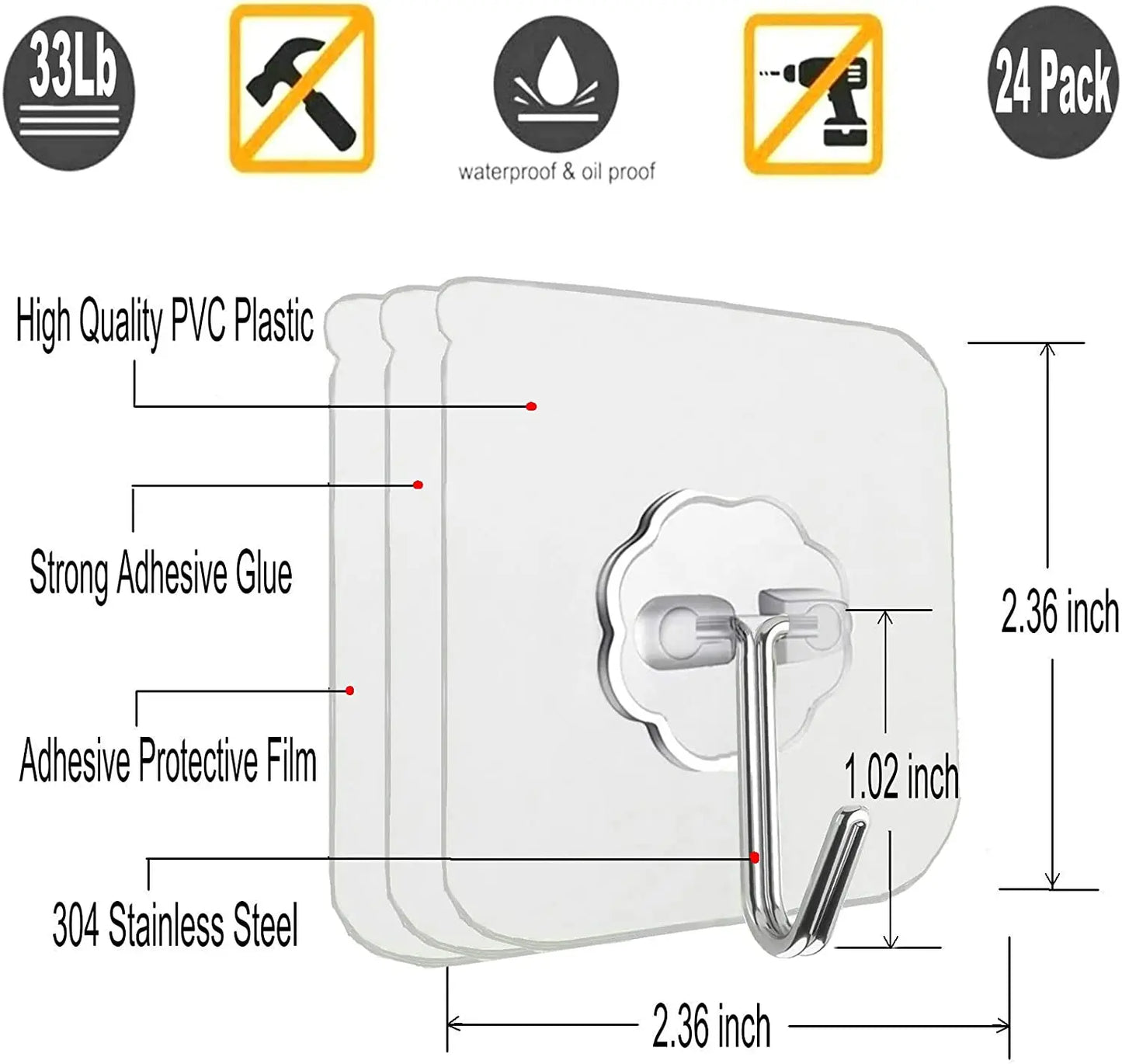 Transparent Self-Adhesive Wall Hooks – No-Drill, Bulk 10–100 Pcs