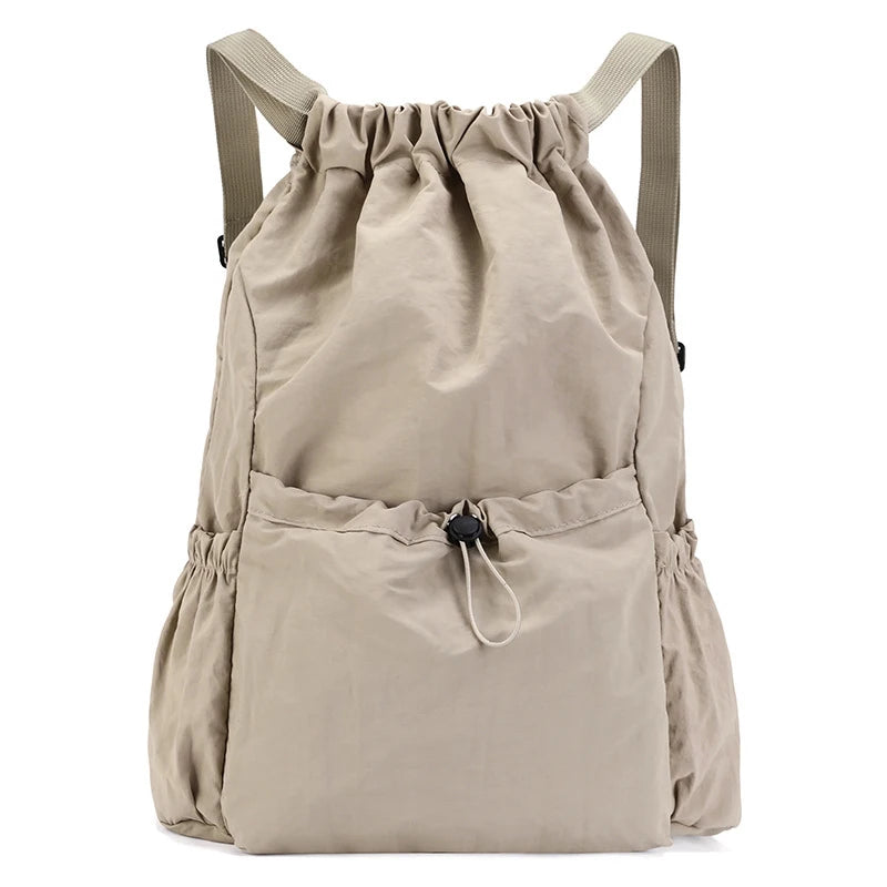 Lightweight Waterproof Drawstring Backpack – Large Sports Bag Drawstring Backpack Peaceful Pleasures Health and Wellness Beige