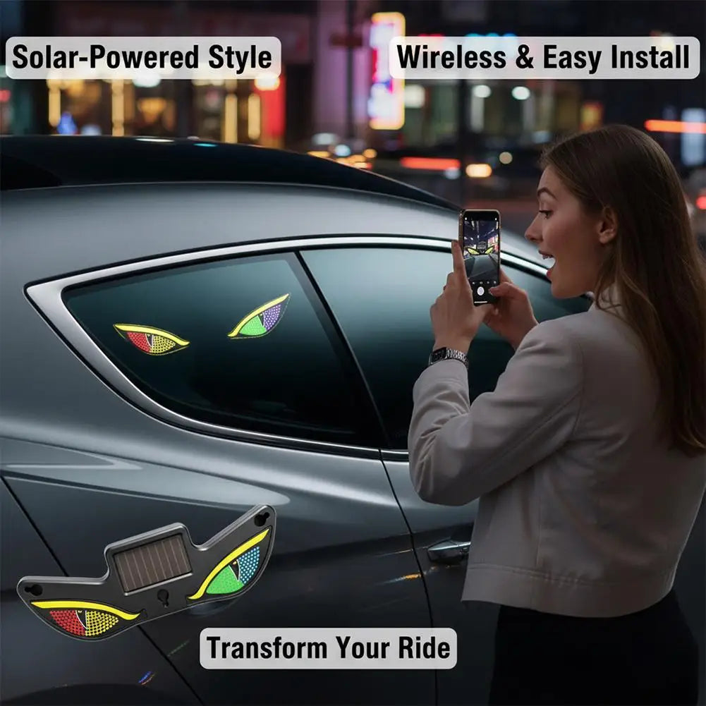 Solar Demon Eye LED Car Window Dynamic Devil Eyes LED Ambient Lights Animated Flashing Warning Lamp for SUV Rear Windshield Peaceful Pleasures Health and Wellness