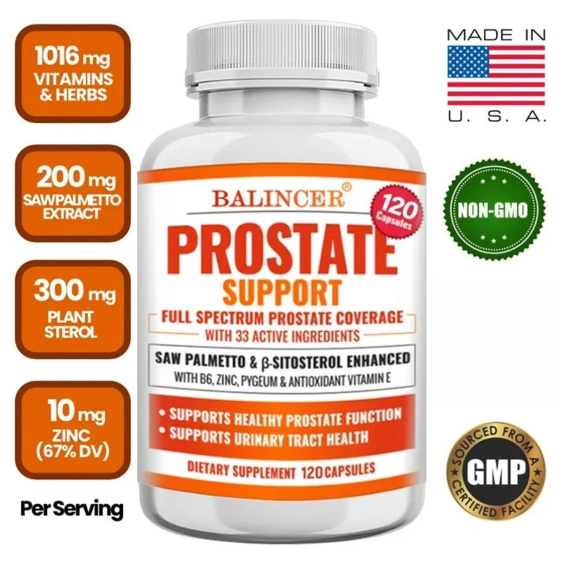Beta-Sitosterol Saw Palmetto Capsules for Men's Prostate Health Vitamins Supports Hair Growth Men's Health Urinary Tract Health Peaceful Pleasures Health and Wellness