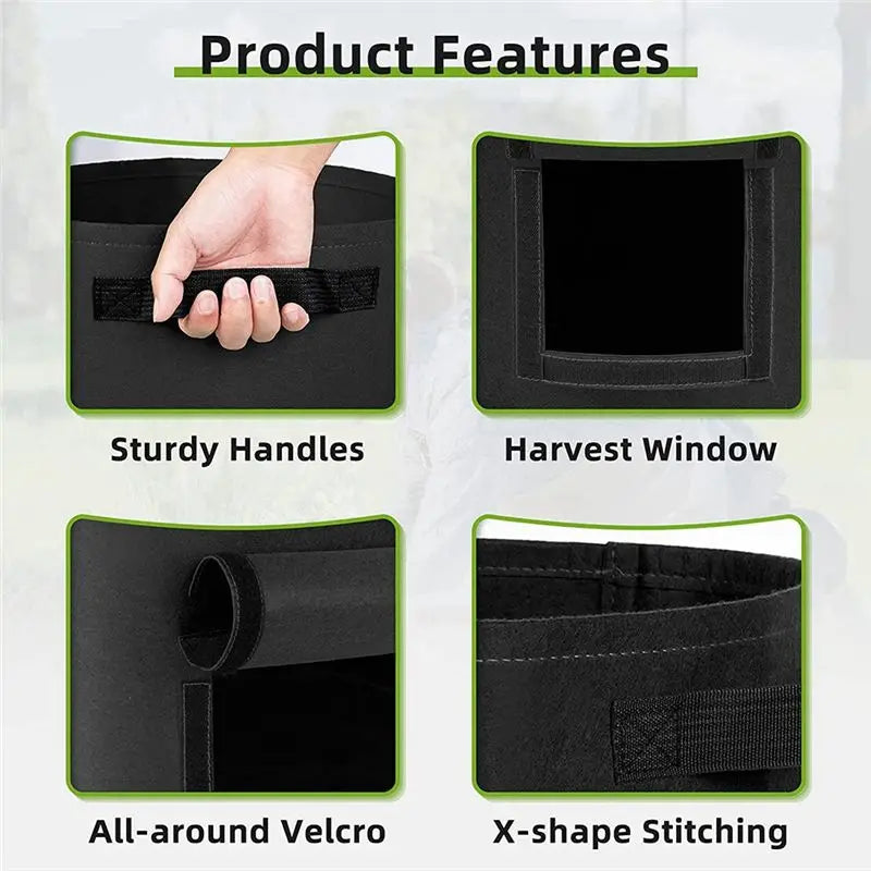 6-Pack Fabric Grow Bags with Harvest Windows & Handles