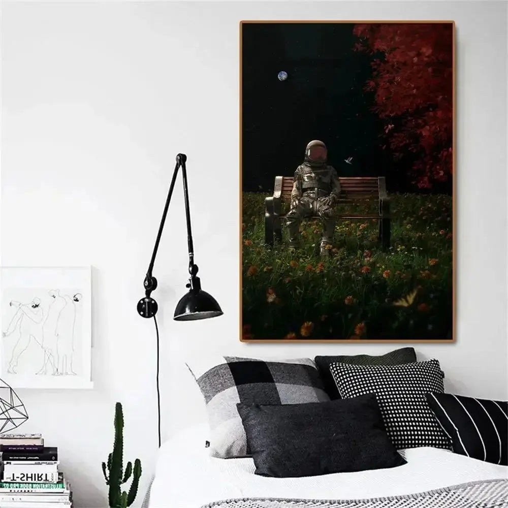Abstract Astronaut Space Flower Canvas Wall Art Poster | Modern Canvas Wall Art Peaceful Pleasures Health and Wellness