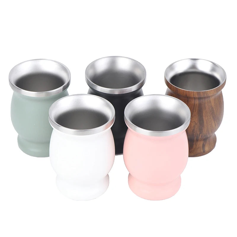Stainless Steel Yerba Mate Gourd 8oz Cup with Bombilla Straws