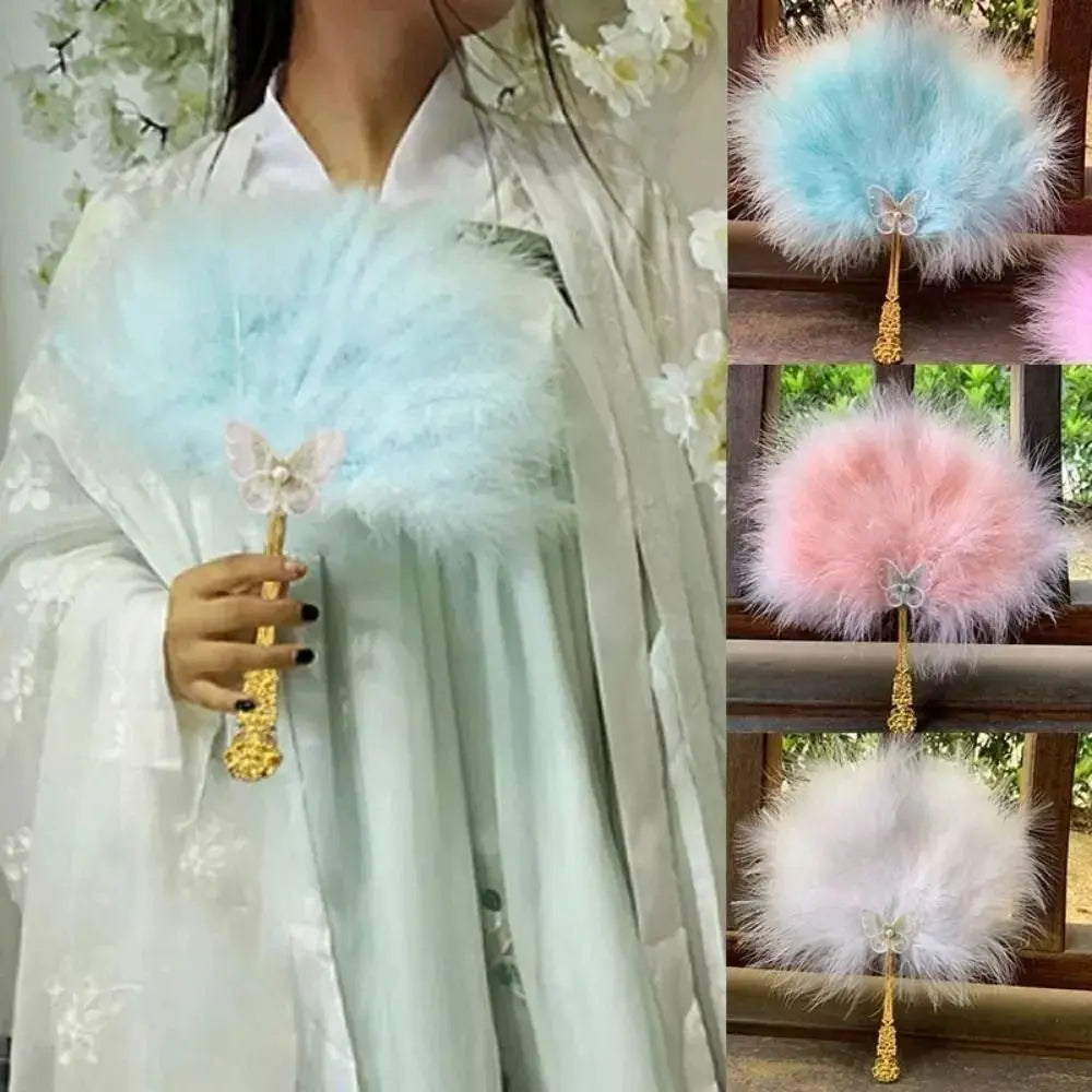 Fluffy Feather Fan with Tassels – Foldable Dance & Photo Prop