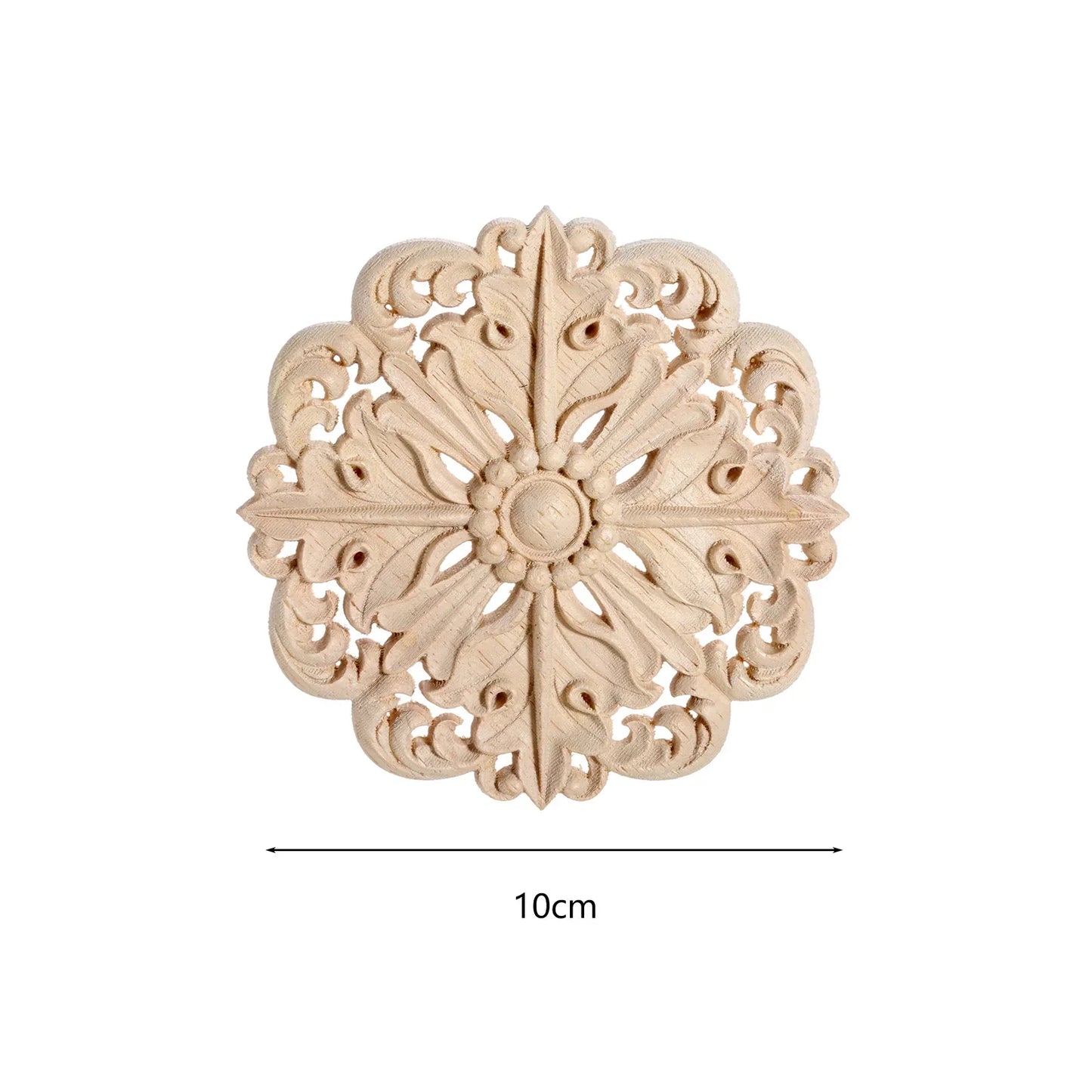Retro Unpainted Wood Round Applique – Wall, Door & Furniture Decor