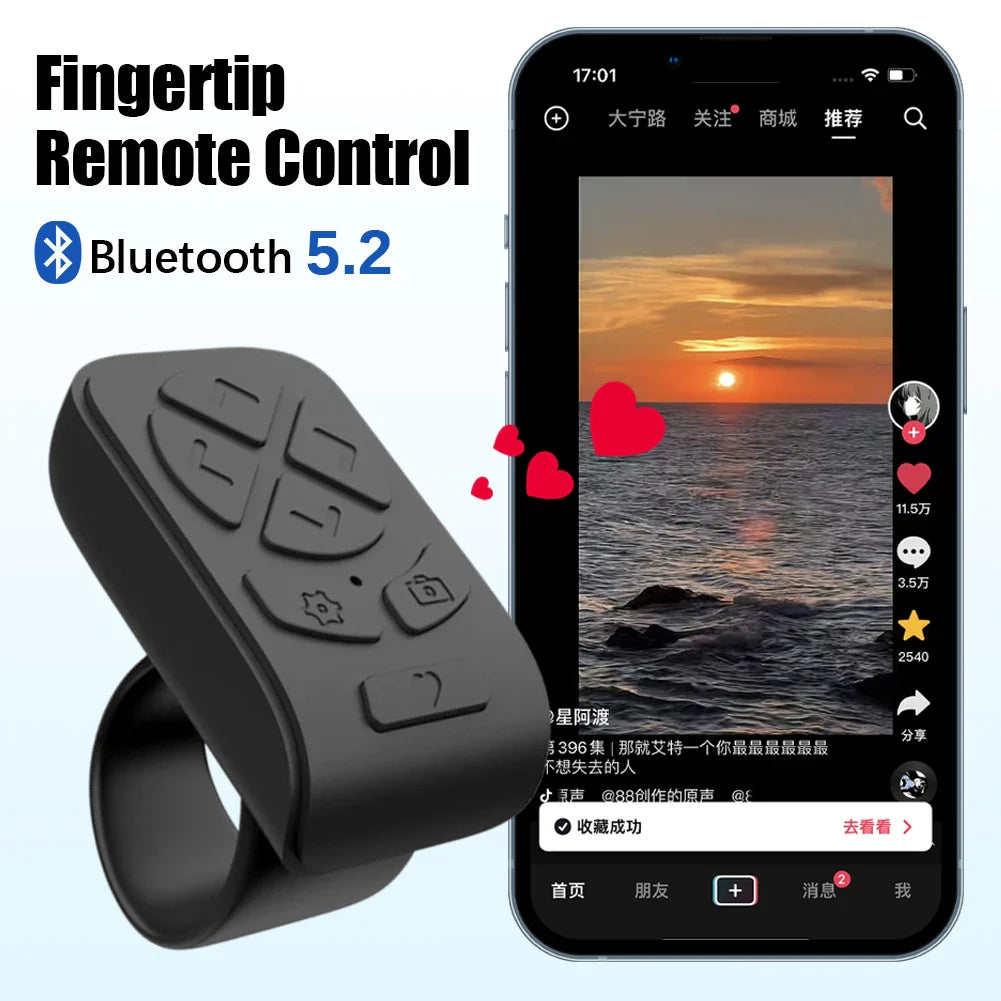 7-Button Bluetooth 5.2 Finger Ring Remote for Phone & Camera