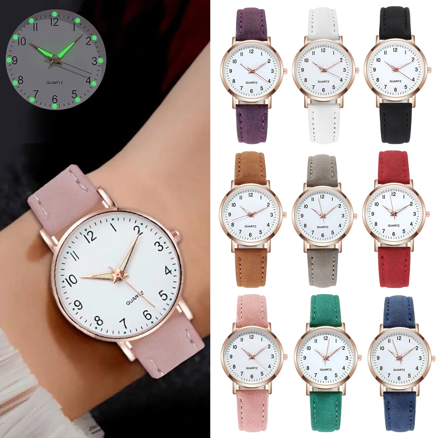 Women's Diamond Luminous Retro Quartz Watch – Leather Strap