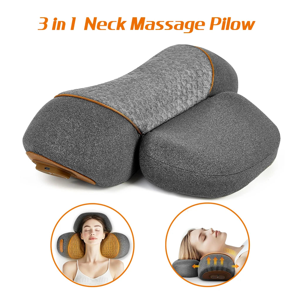 2025 New Electric Neck Massager Pillow Cervical Heating Vibration Massage with Hot Compress Traction for Neck Shoulder Back Peaceful Pleasures Health and Wellness Neck Massage Pillow