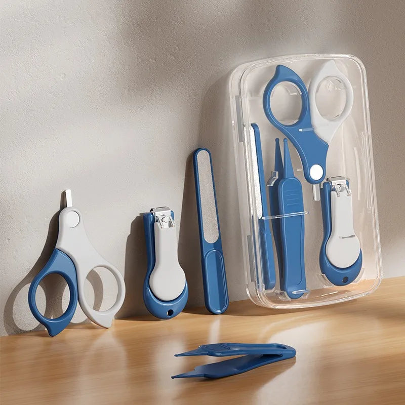 4-piece Set Baby Nail Clipper Set Stainless Steel Anti-clamping Nail Trimmer Safe for Newborn Infant Toddler Essential Care Kit Peaceful Pleasures Health and Wellness Dark Blue