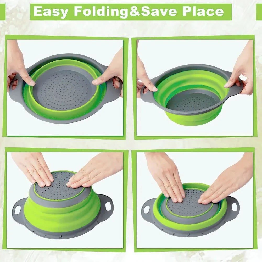 Silicone Folding Drain Basket Fruit Vegetable Washing Basket Foldable Strainer Colander Collapsible Drainer Kitchen Storage Tool Peaceful Pleasures Health and Wellness
