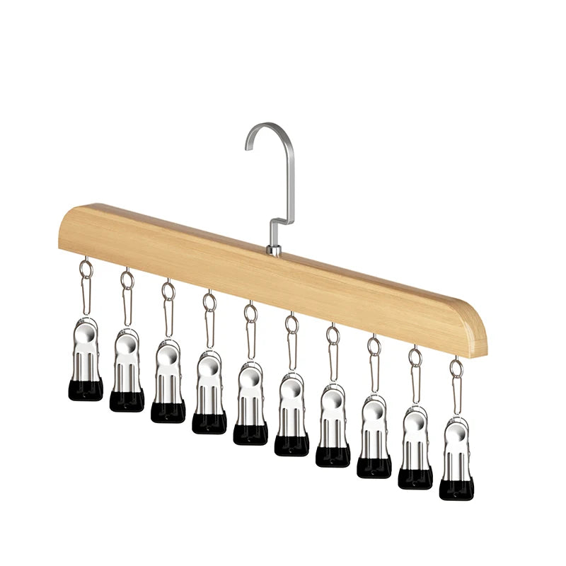 Bamboo Legging Hanger Organizer with 10 Clips – Space-Saving Closet Hanger for Pants & Scarves