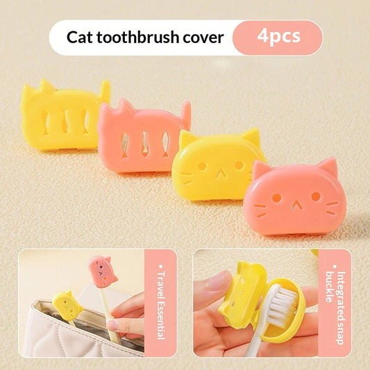 4pcs Cat Shape Travel Toothbrush Head Covers Toothbrush Protector Cap Case Protective Portable Plastic Clip For Household Travel Peaceful Pleasures Health and Wellness Default Title