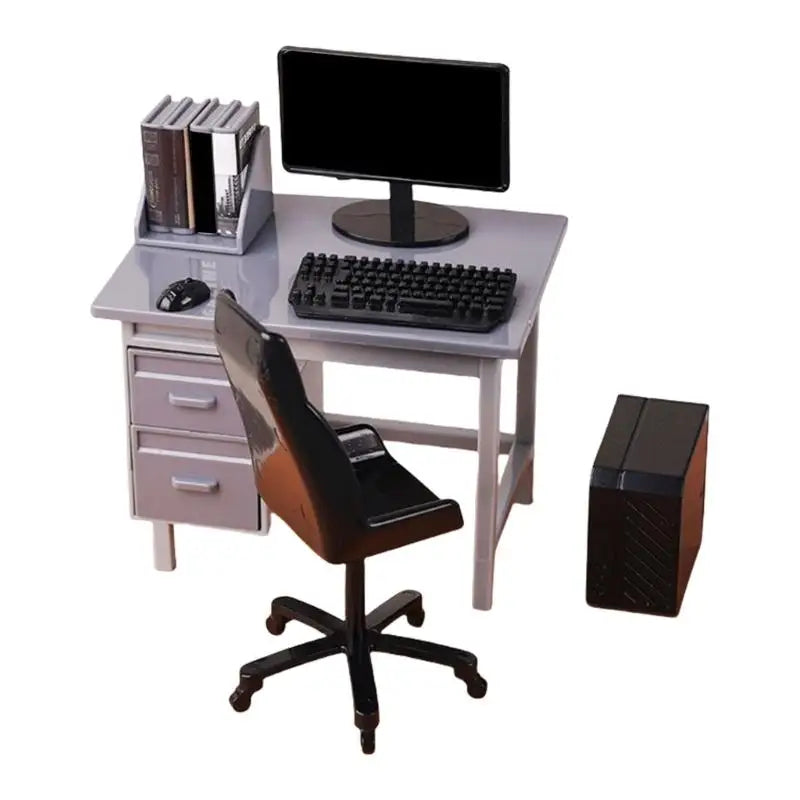 Miniature Computer Desk Scene Model | Plastic Office Decor