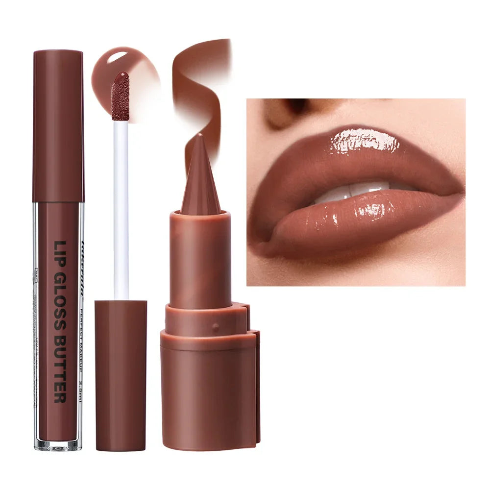 3D Lip Liner & Lip Gloss Butter Set – Hydrating Natural Finish